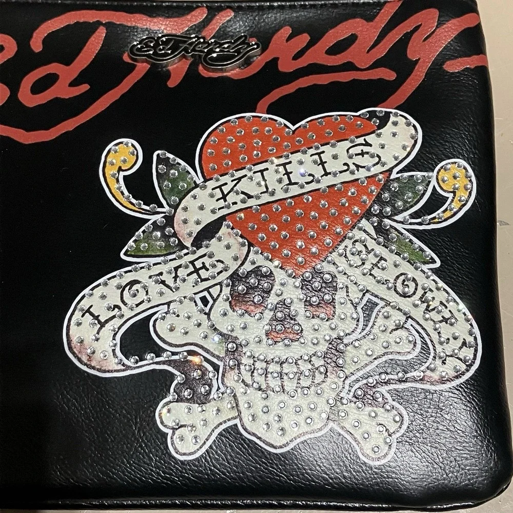 Ed Hardy Black pouch with a bedazzled Red heart and‎ skull.